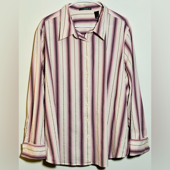 Liz Claiborne Tops - LIZ CLAIBOURNE Pink Maroon & White Striped Button Down Blouse 3X